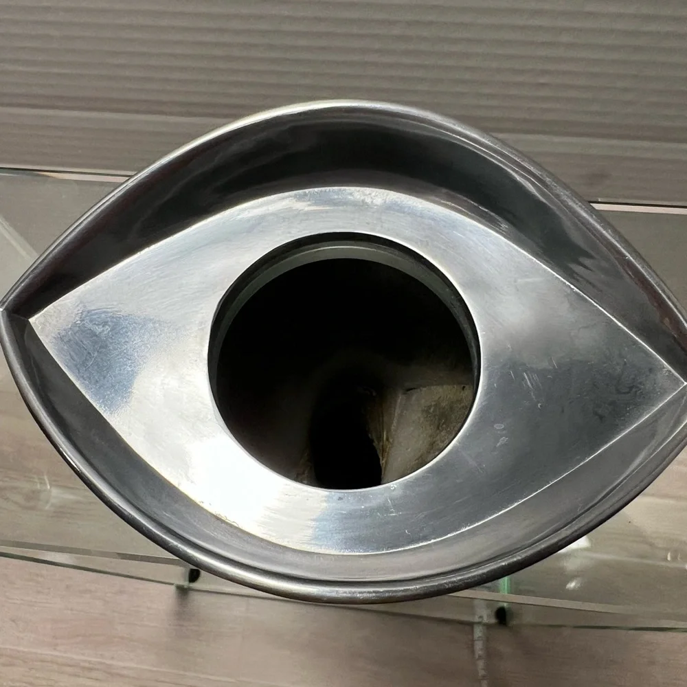 EUC~Vintage Lisa Mori Polished Cast Aluminum and Box Glass Twisted Tornado Vase.